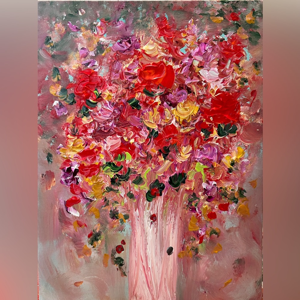 SOLD ORIGINAL ACRYLIC FLORAL TEXTURIZED PAINTING size 16” x 12” inch - Picture 1 of 1